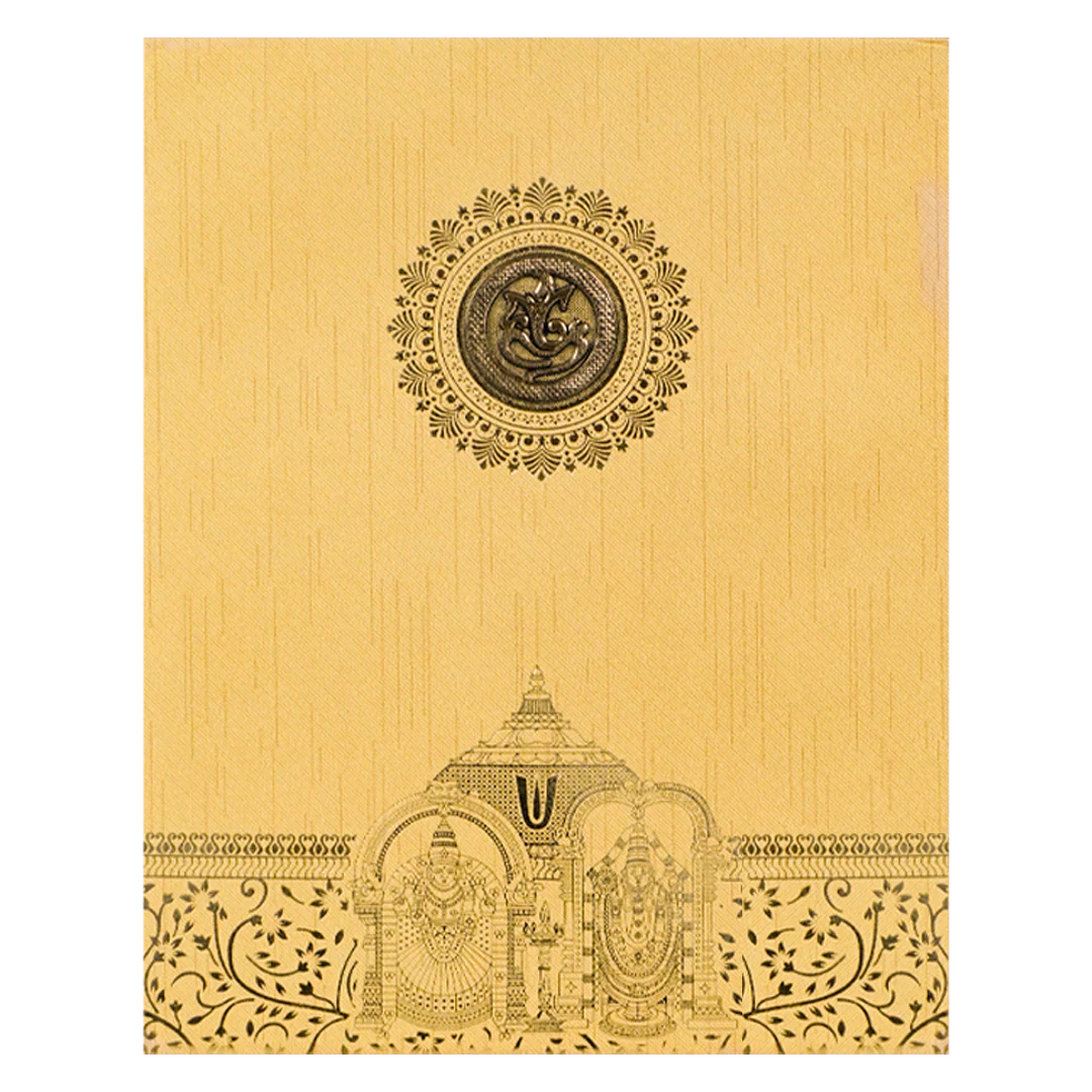 Gold Temple God Padded Wedding Card-KNM9318G - Image 3