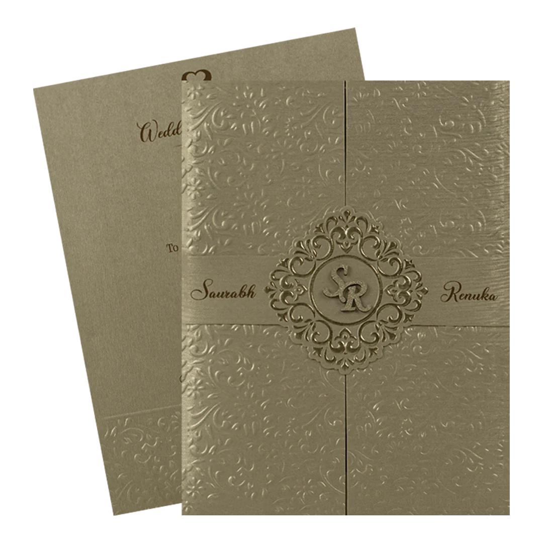 Gold Textured Floral Wedding Card-KSI64720 - Image 2