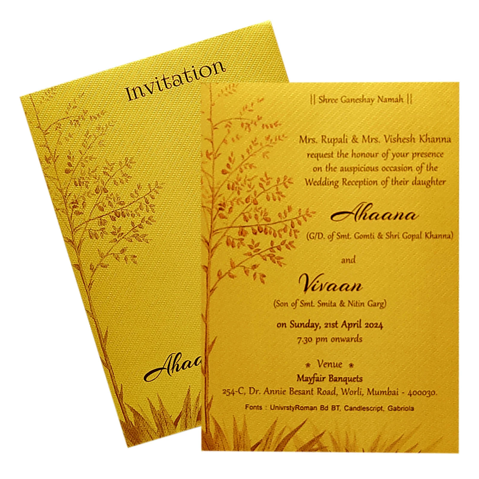 Gold Tree Single Sheet Invitation Card-KRCS6101