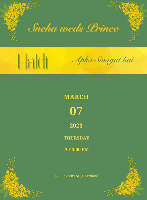 Golden Yellow Haldi Cremony Invitation-AAHCI030 - Image 2