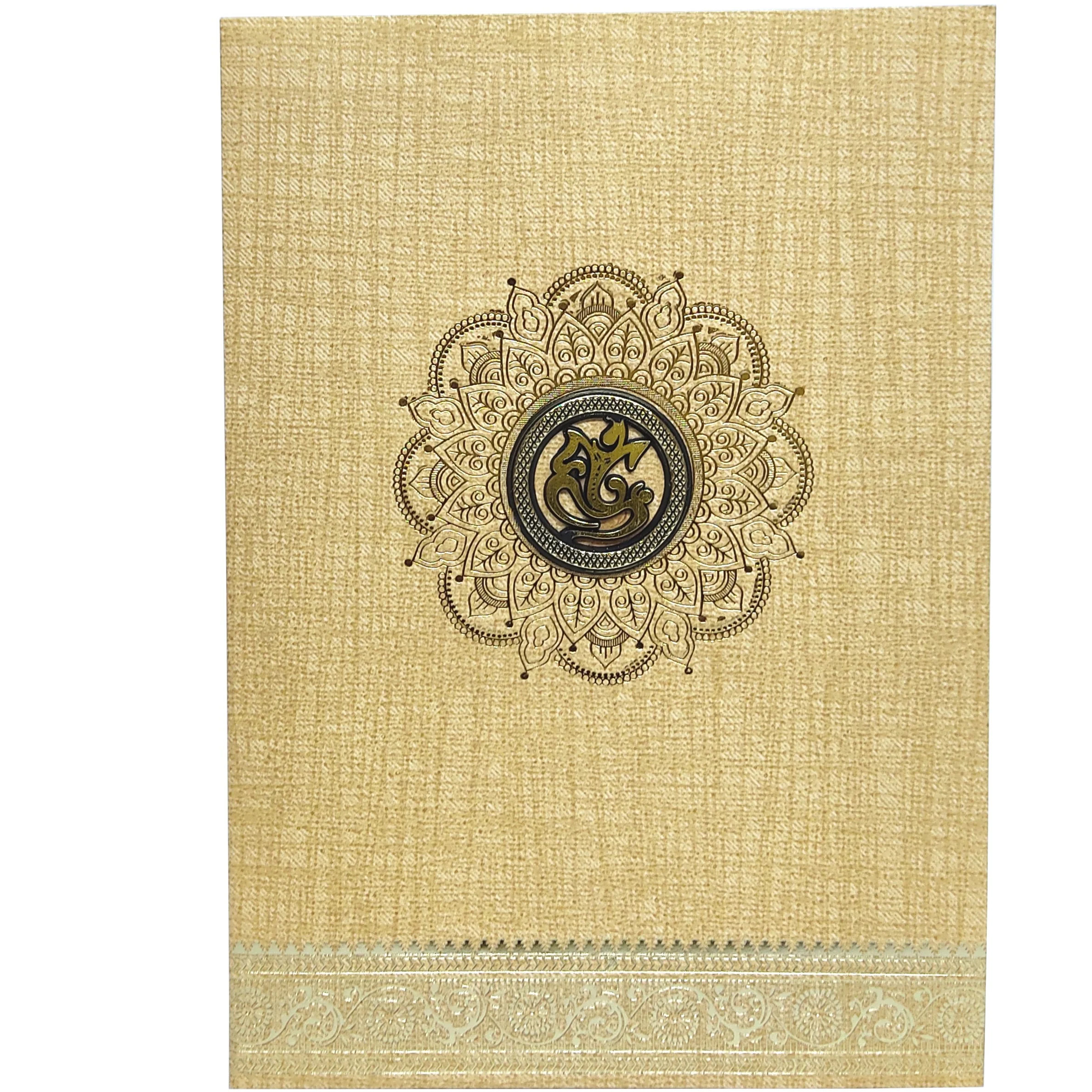 Brown Gold Metallic Designer Invitation Card With Gold Foiling Print-KNCM26NF - Image 3