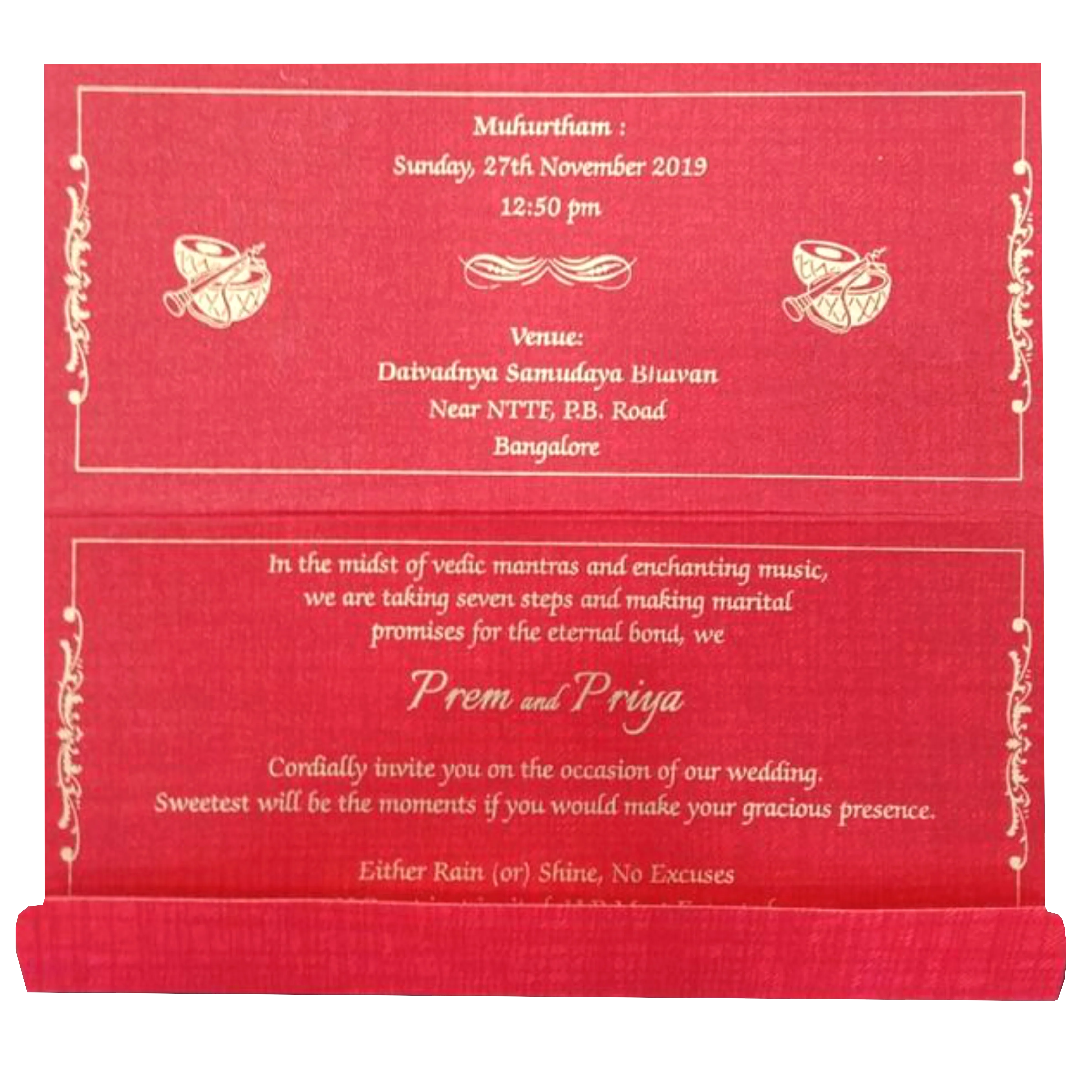 Gorgeous Gold Shaded Flowers With Red Shading Personal Wedding Card - KNKSP736 - Image 5