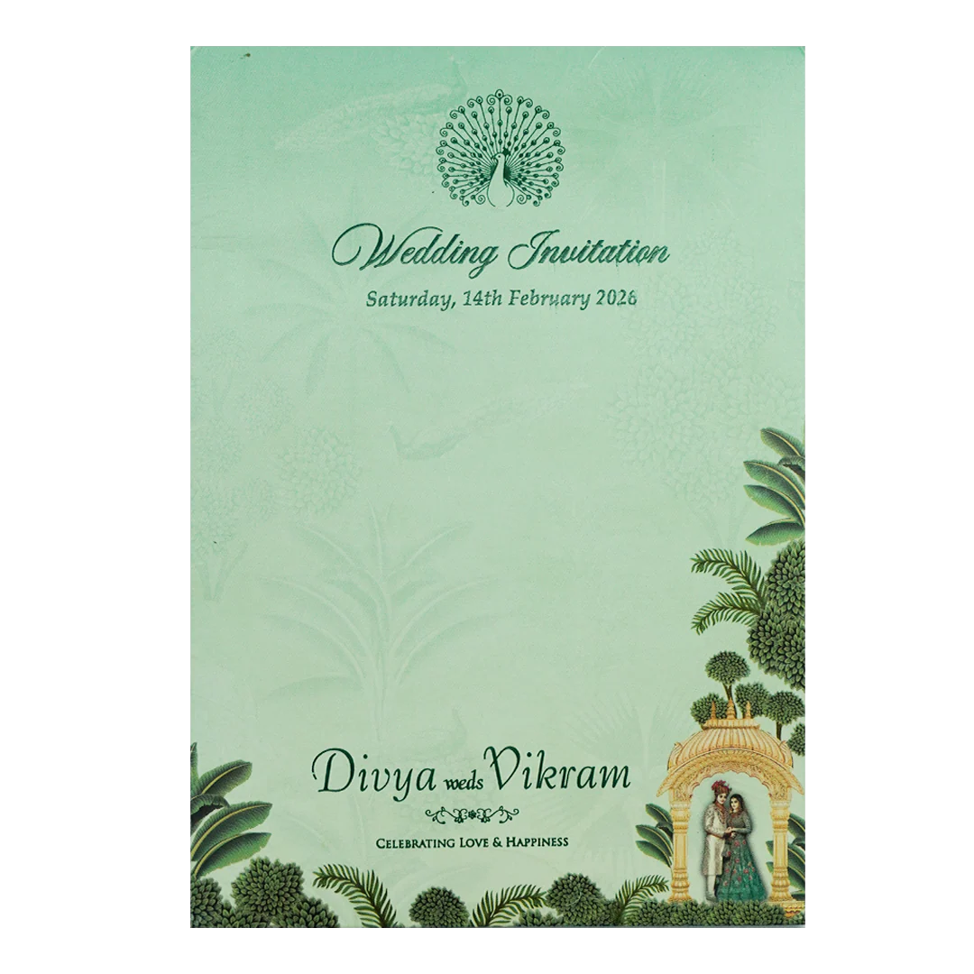 Green Arch Bride Groom Tracing Marriage Card-KNCY6607G - Image 4