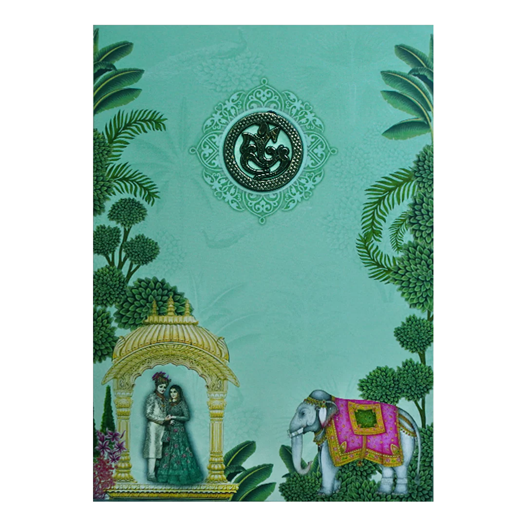 Green Bride and Groom Wedding Card-KNEP1611 - Image 3