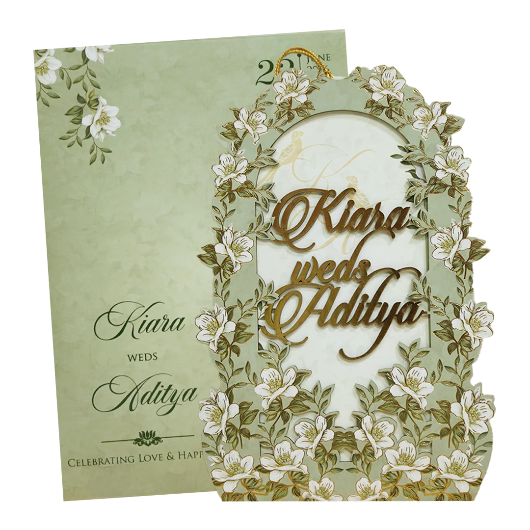 Green Floral Arch Laser-Cut Wedding Card - KFR16130 - Image 2