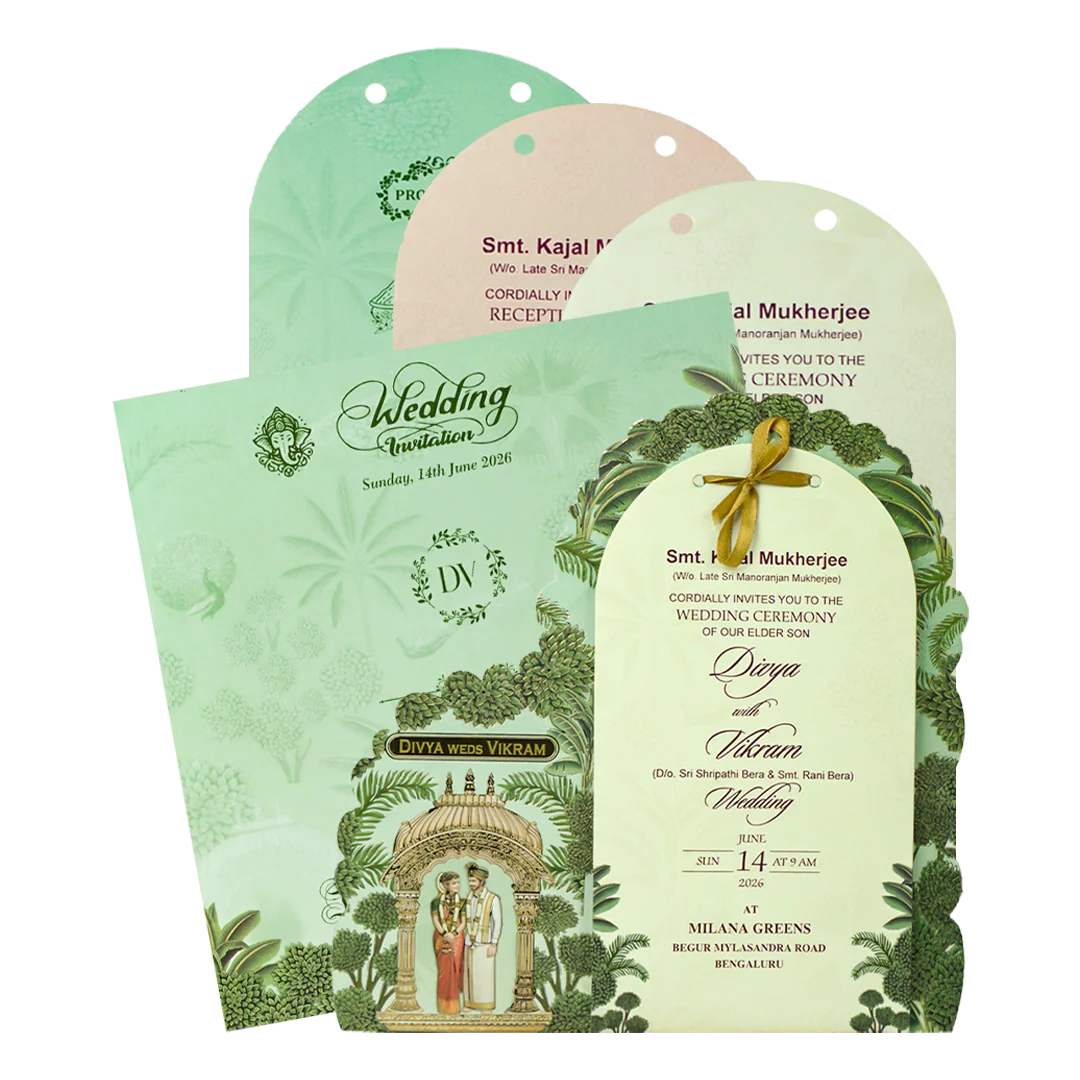 Green Laser-Cut Arch Wedding Invitation Card - KNBS3403