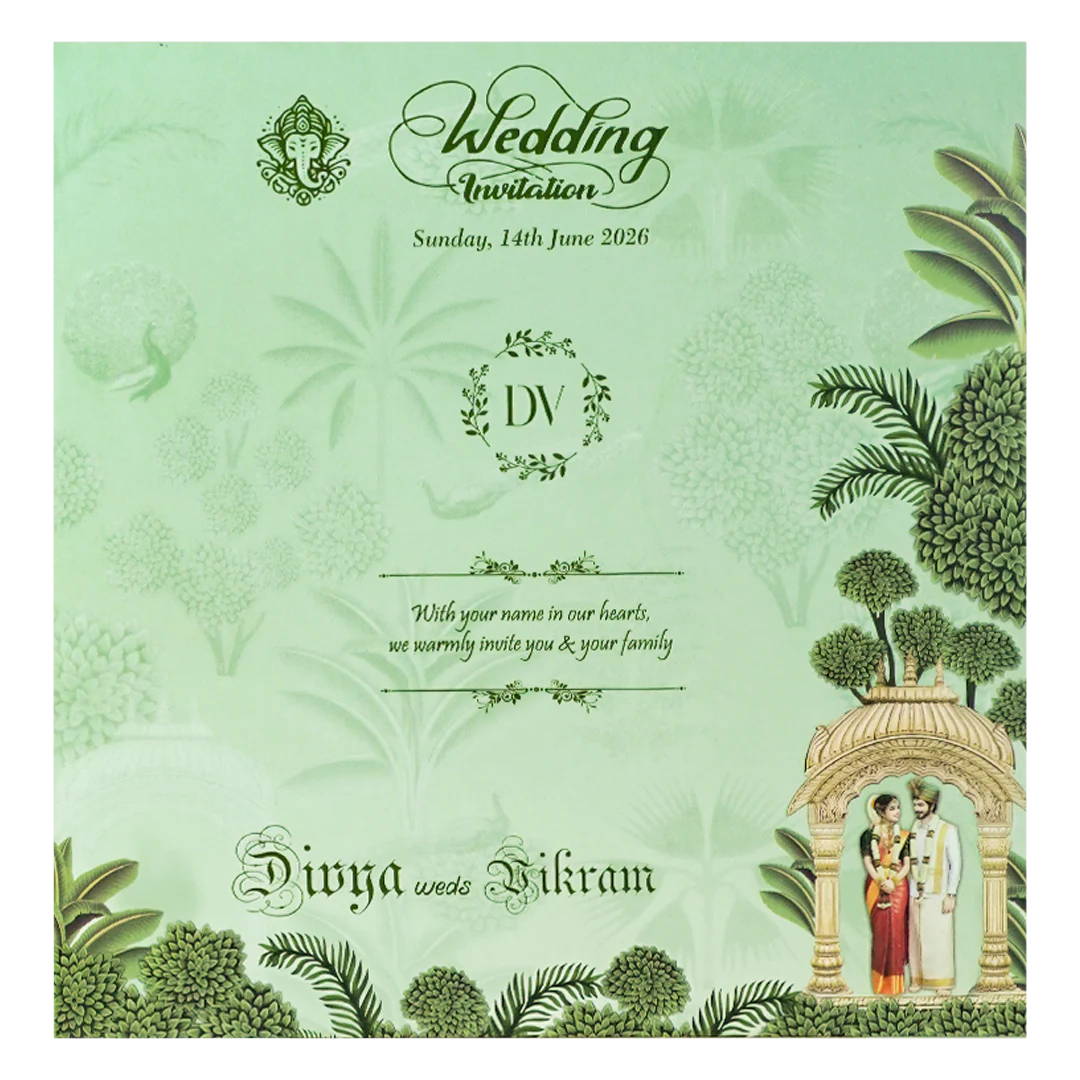 Green Laser-Cut Arch Wedding Invitation Card - KNBS3403 - Image 4