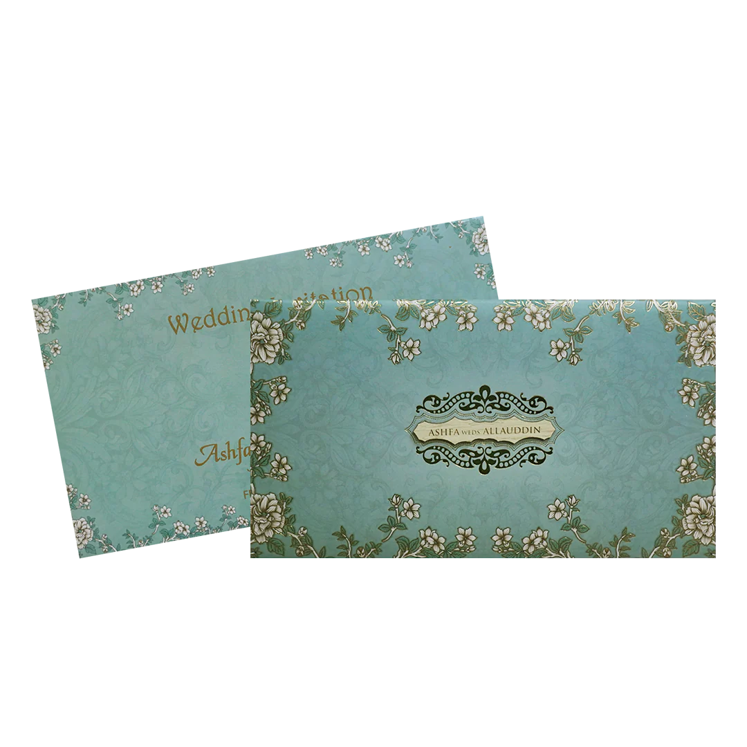 Blue Floral Door Padded Wedding Card-KVN07460 - Image 2