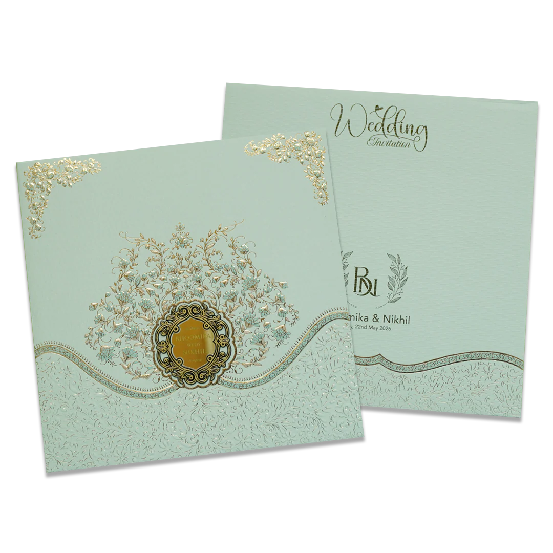 Green Floral Embossed Padded Wedding Card - KSSC2300 - Image 2
