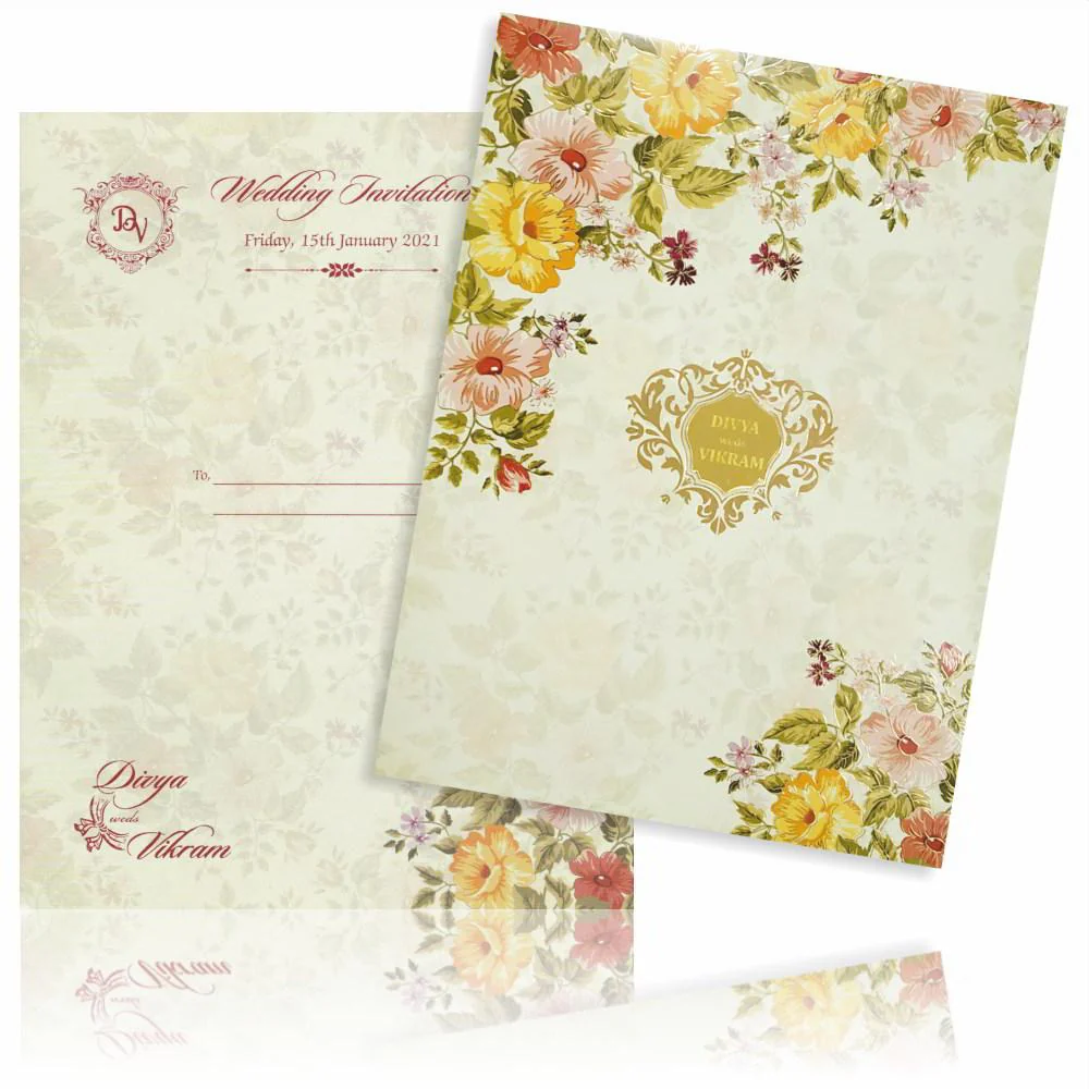 Green Padded Floral Designer Card In Offset Print-KNPO1503G - Image 2