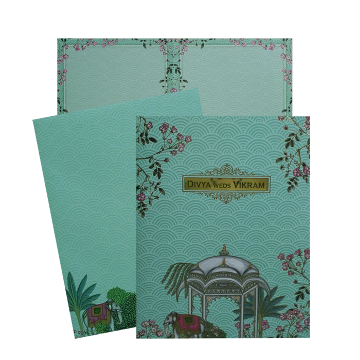Green Floral Palace Invitation Card-KNKC4077