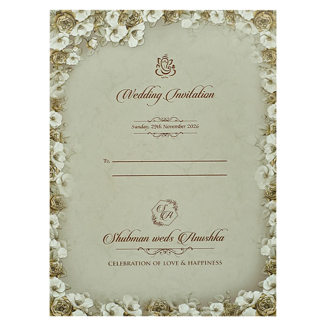 Green Floral Rose Padded Wedding Card-KRB09230 - Image 4