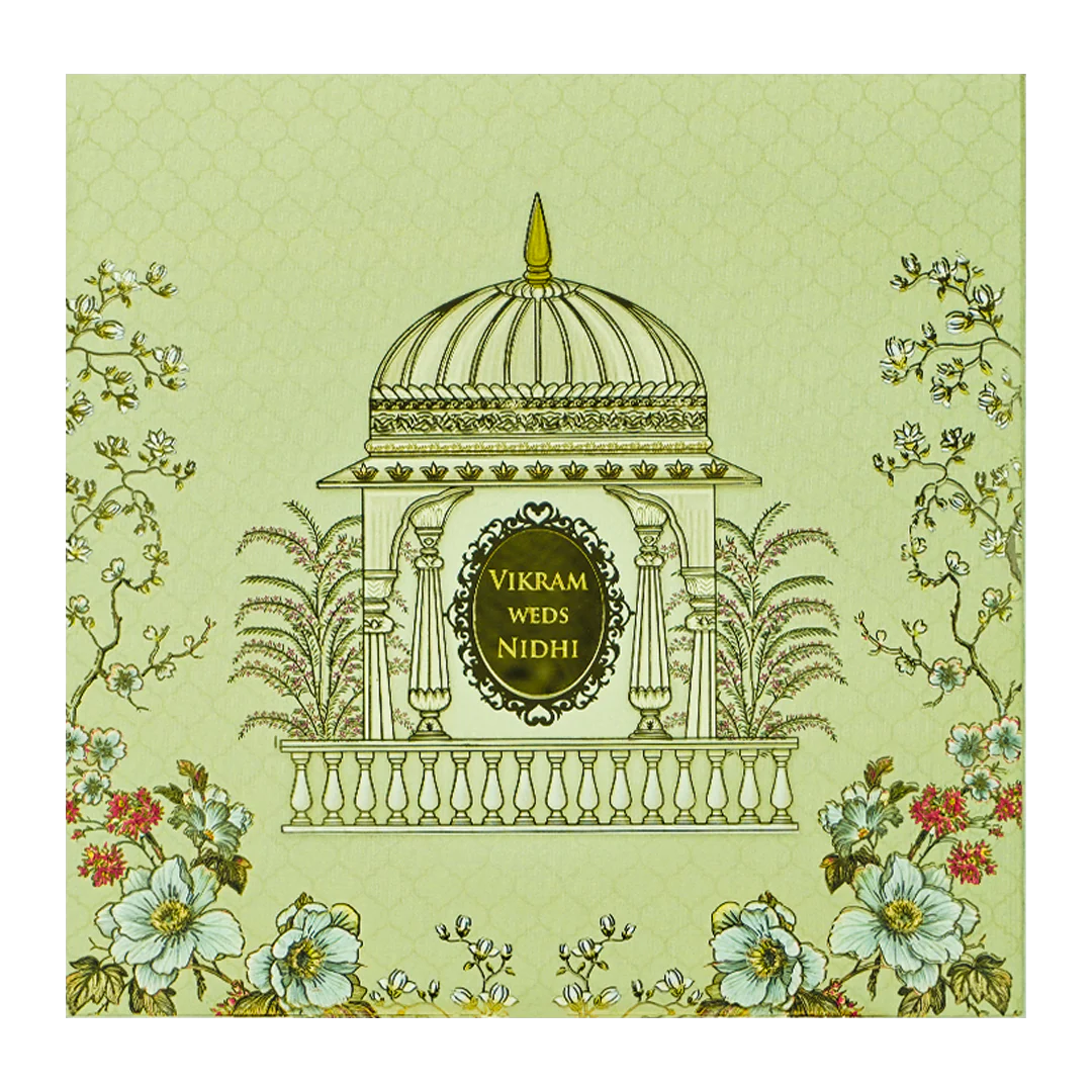 Green Gazebo Floral Elegant Padded Wedding Card-KRE27110 - Image 3