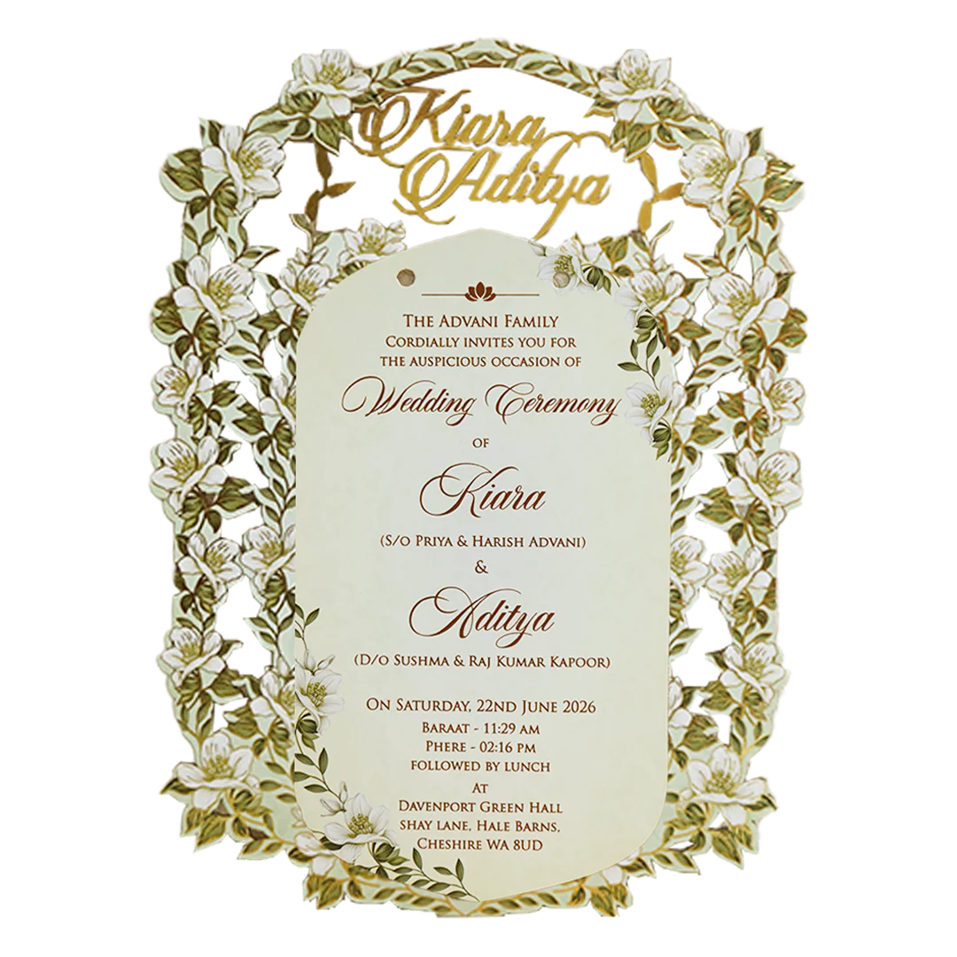 Green Gold Floral Laser-Cut Wedding Card-KFR16040 - Image 3