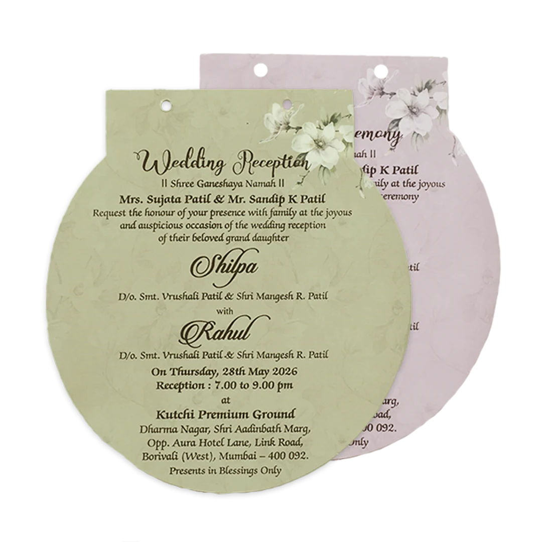 Green Laser Cut Floral Ribbon Wedding Card-KRE26740 - Image 5