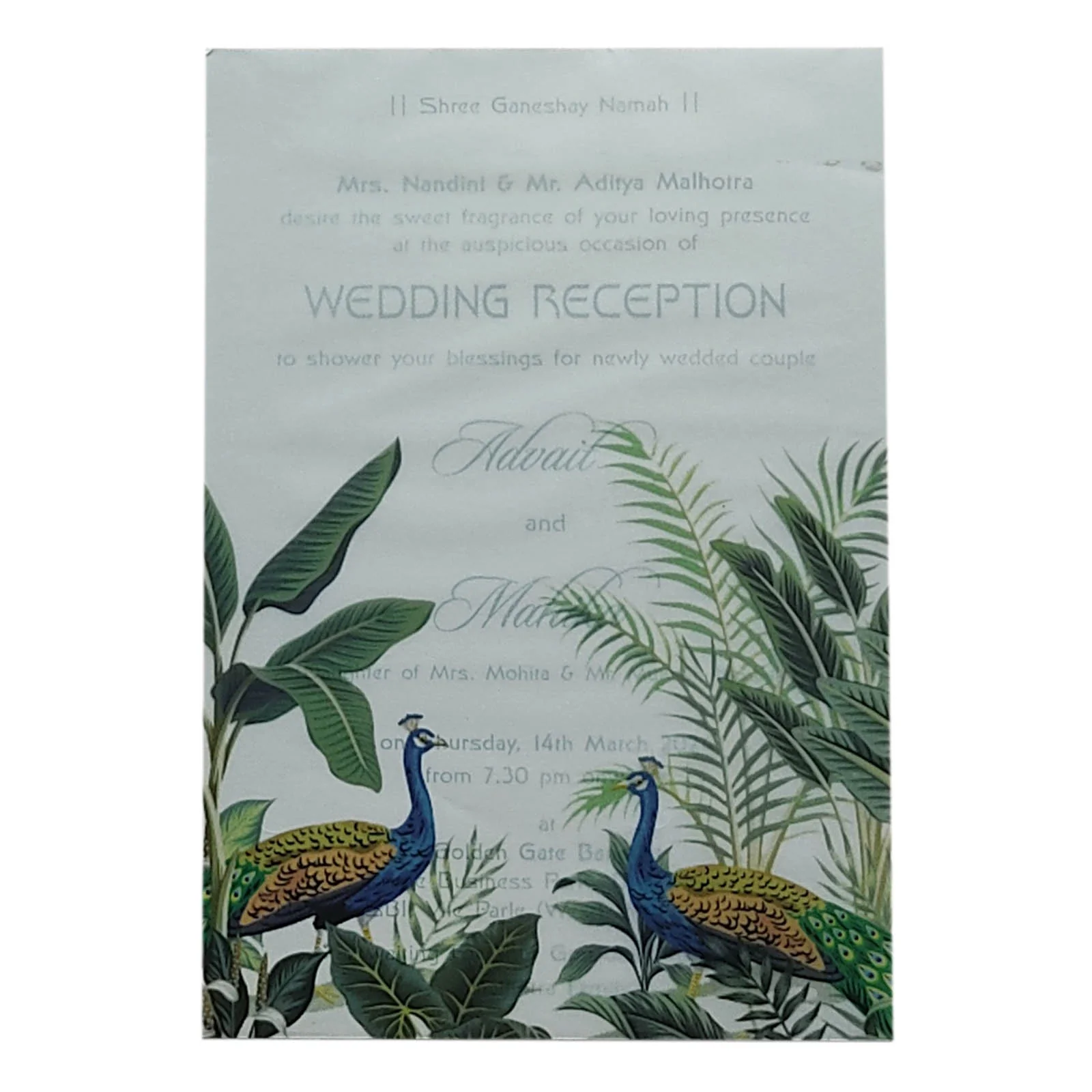Green Peacock Tracing Sheet Invitation Card-KRCS5390 - Image 2