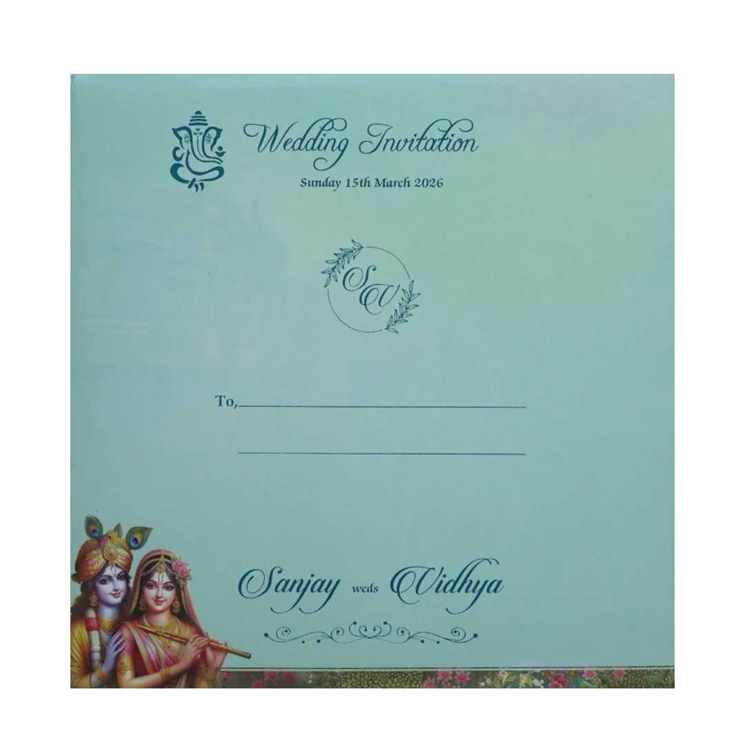 Green Radha Krishna Padded Wedding Card - KSH72750 - Image 4