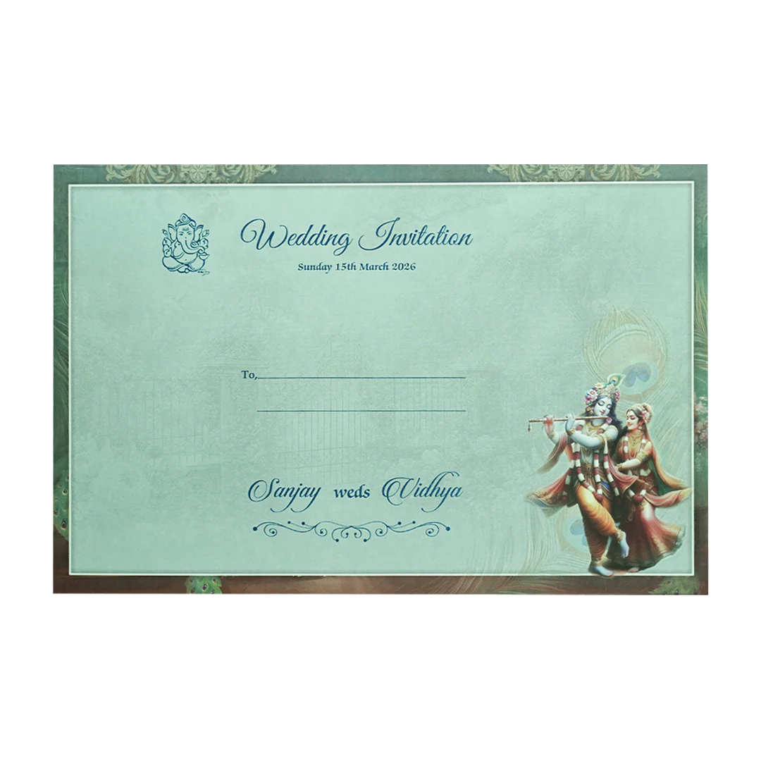 Green Radha Krishna Padded Wedding Card-KSH72010 - Image 4