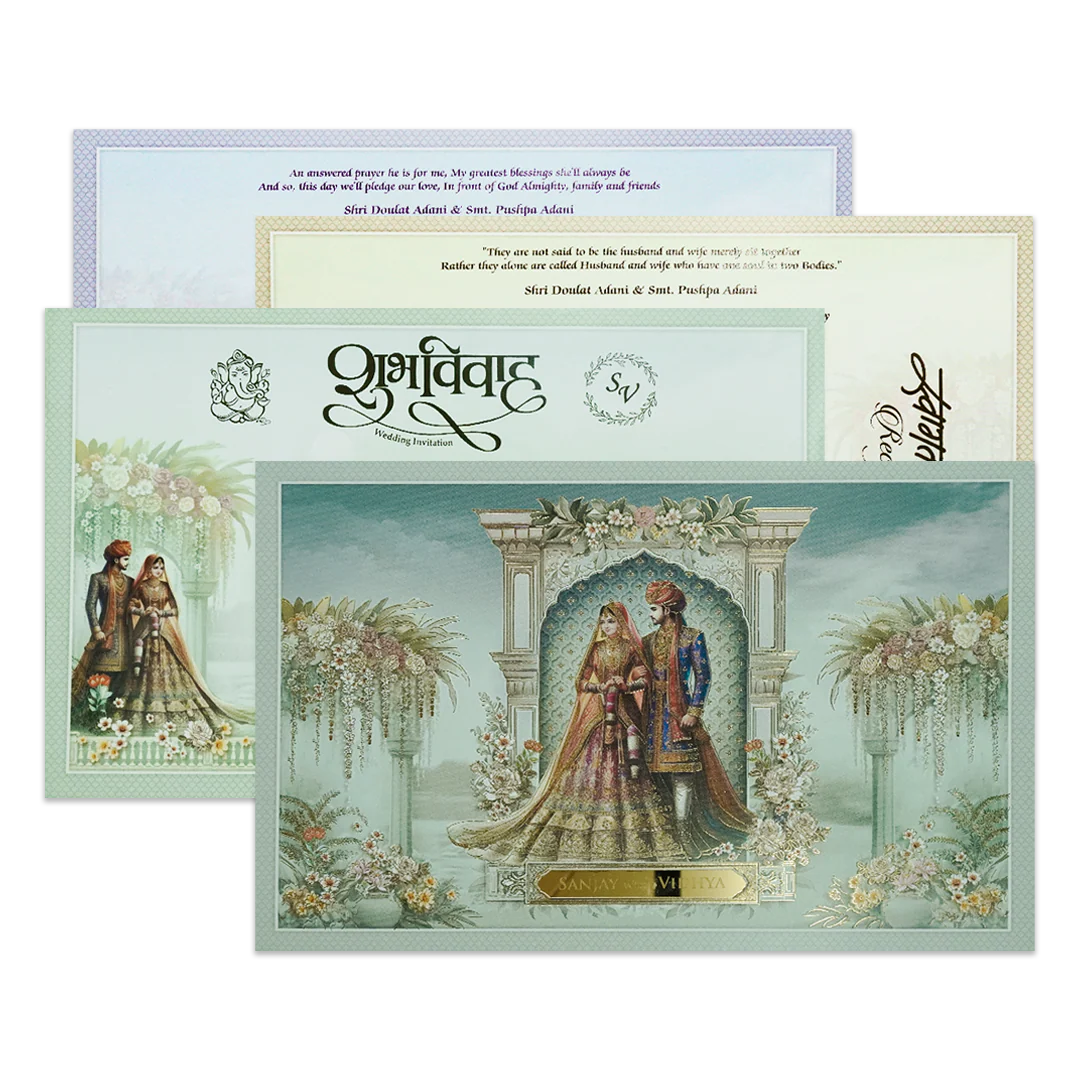 Green Royal Couple Floral Wedding Card-KSH73120