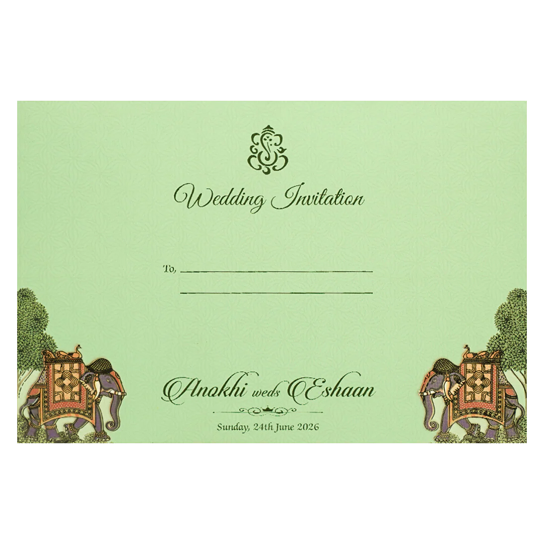 Green Royal Elephant Padded Wedding Card-KJTS3671 - Image 4