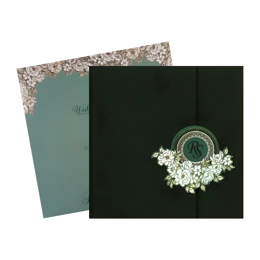 Green Velvet Floral Padded Wedding Card-KSI64200 - Image 2