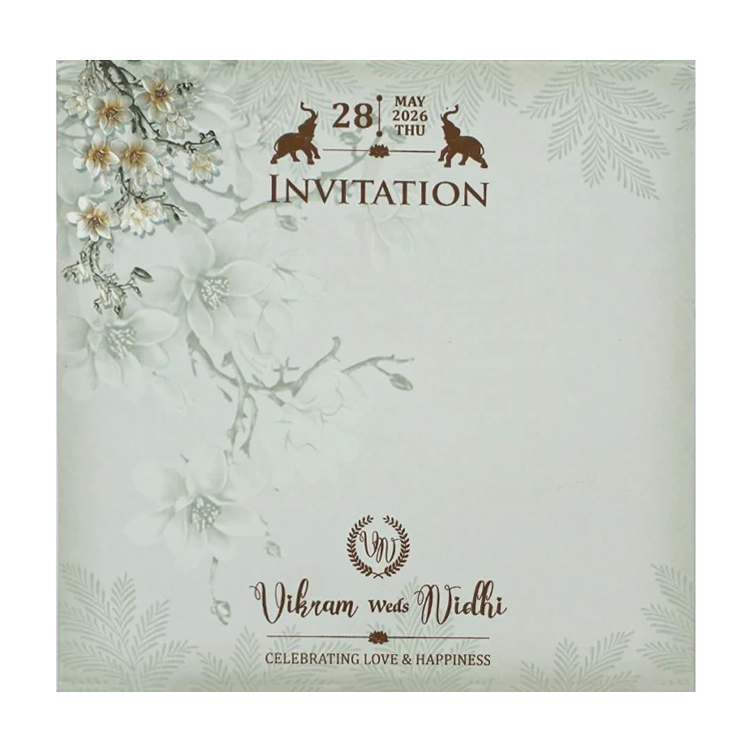 Green White Floral Padded Wedding Card-KRE26570 - Image 4