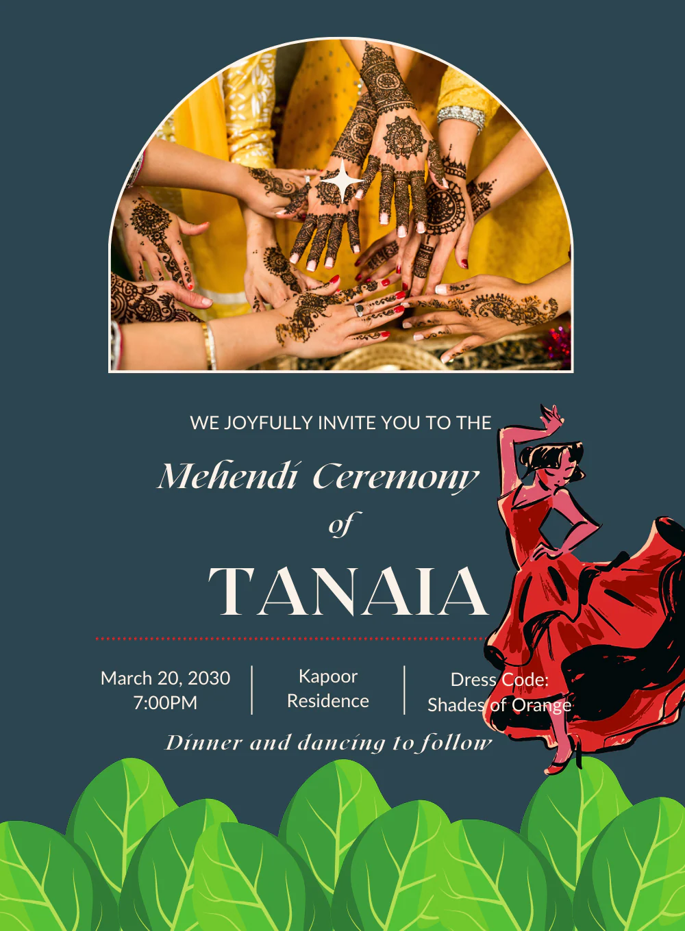 Green Butterfly Mehndi Ceremony Invitations-AAMCI036