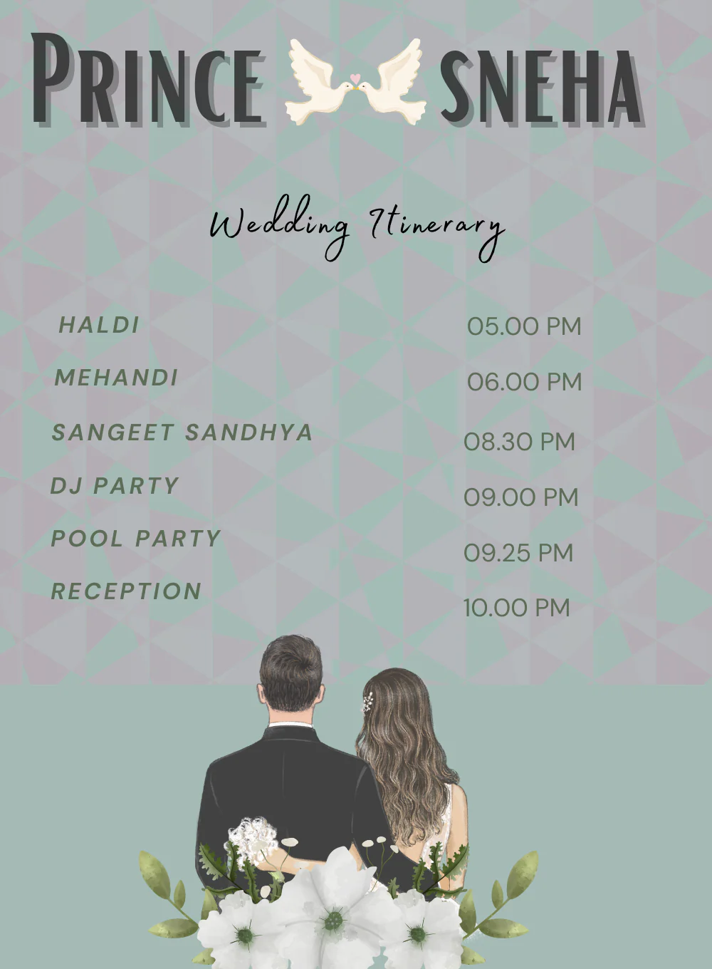 Green Doves Wedding Itinerary Invitation-AAWII039
