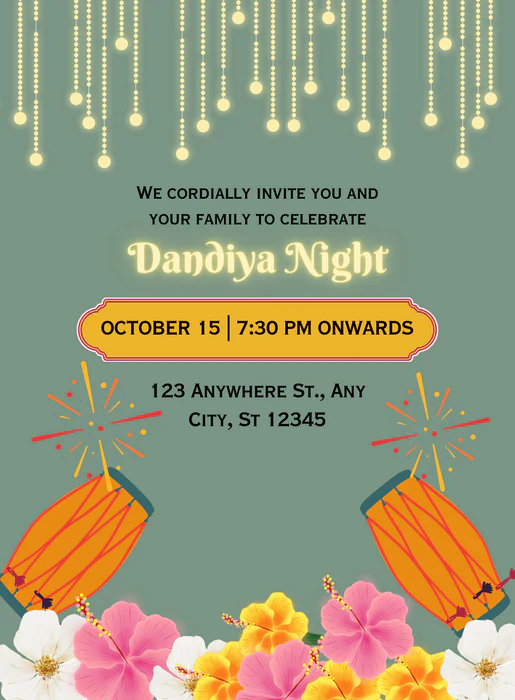 Green Drums Dandiya Invitations-AADDI008 - Image 2