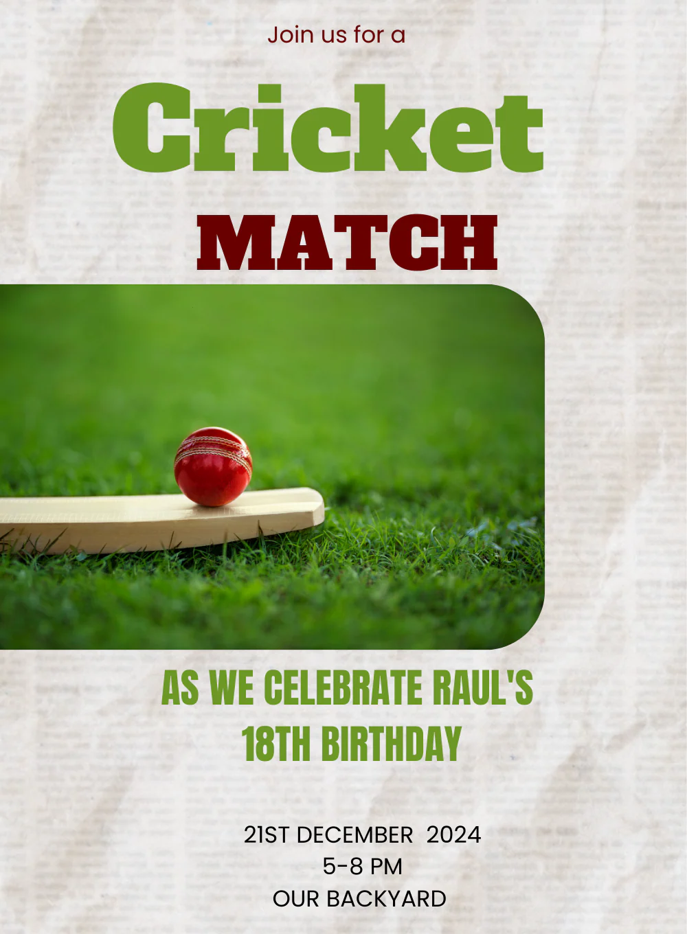 Green Field Cricket Invitation-AACRI007 - Image 2