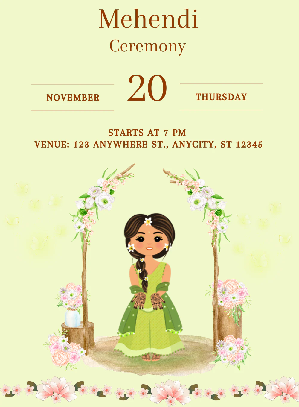 Green Girl Mehndi Ceremony Invitation-AAMCI006