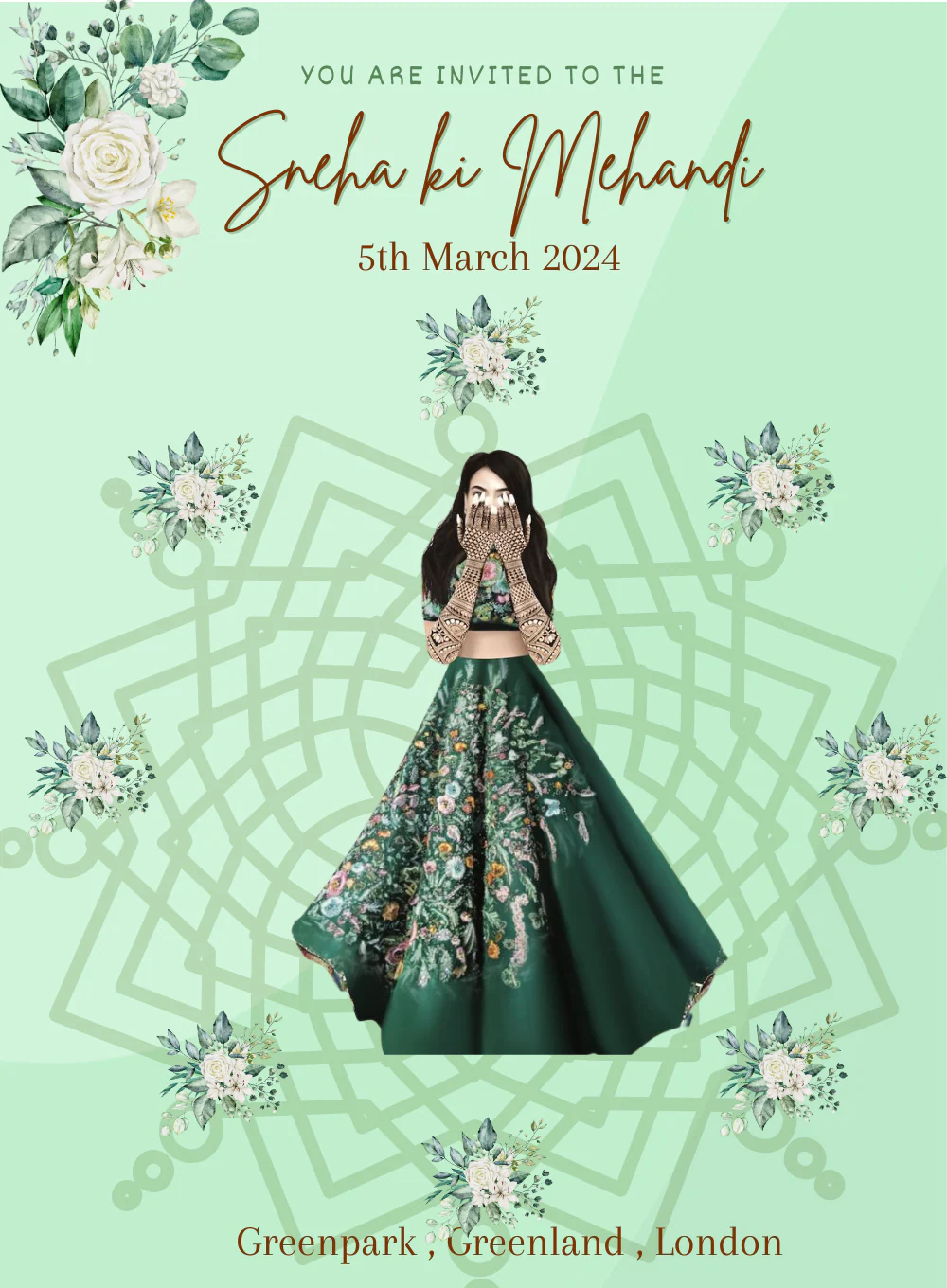 Green Girl Mehndi Ceremony Invitation-AAMCI025