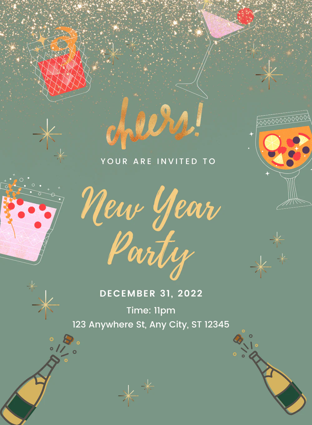 Green Shine New year's eve Invitation-AANEW023