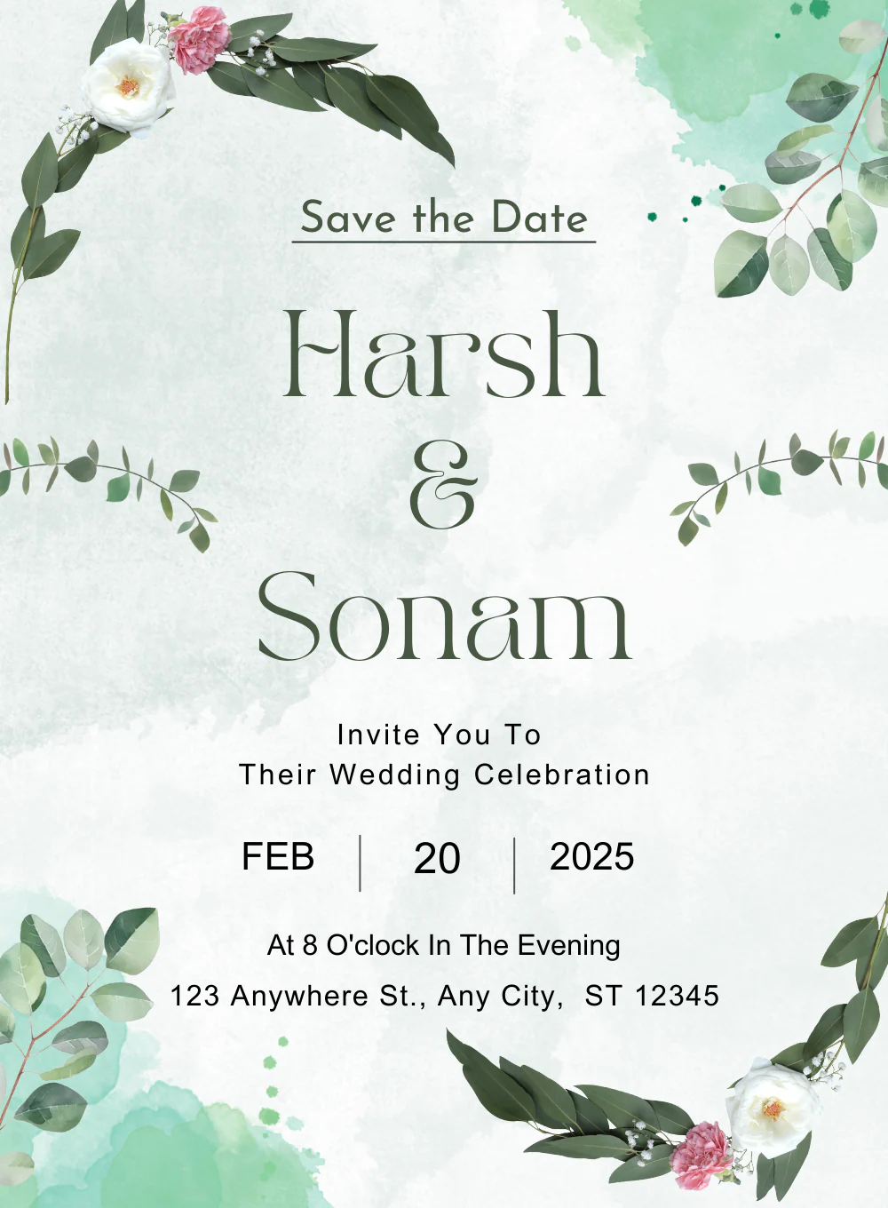 Green Watercolor Save The Date Invitation-AASTD023