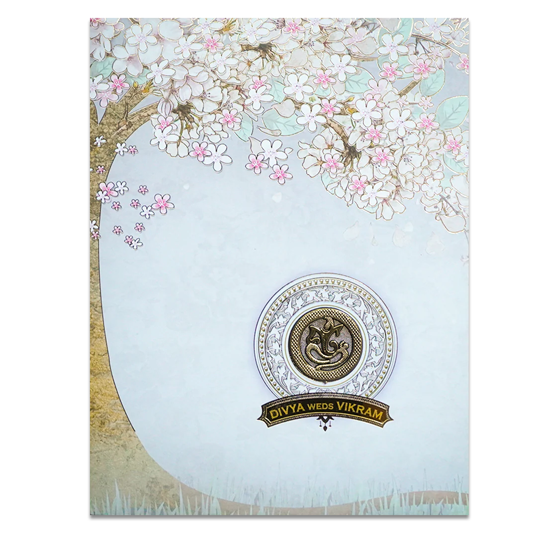 Grey Cherry Blossom Wedding Card-KNKJ1148 - Image 3