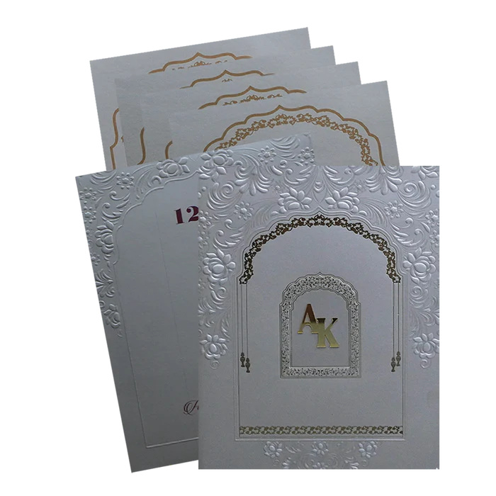 Grey Embossed Floral Wedding Card-KPR09350