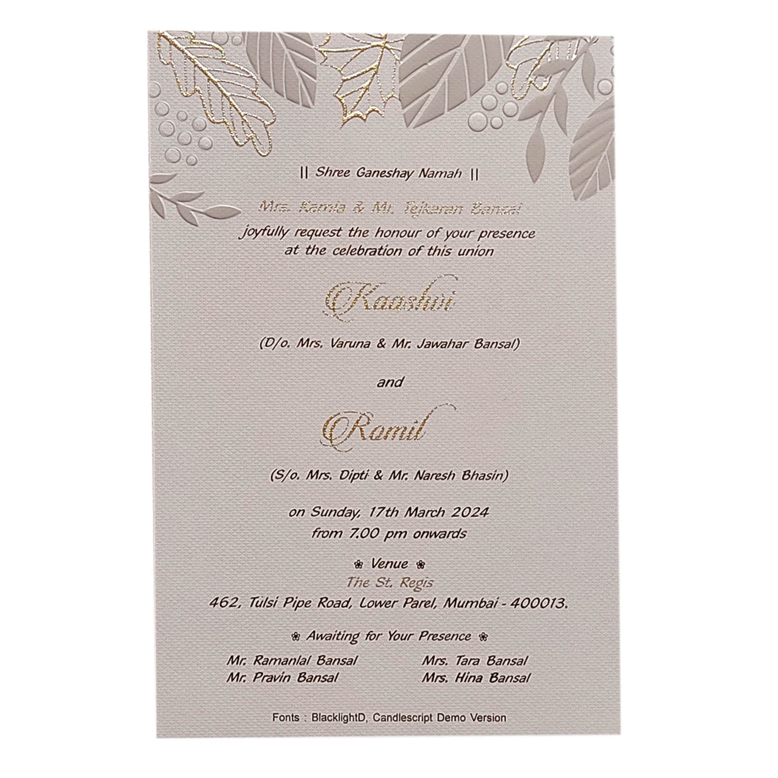 Grey Embossed Single Sheet Invitation Card-KRCS6131 - Image 2