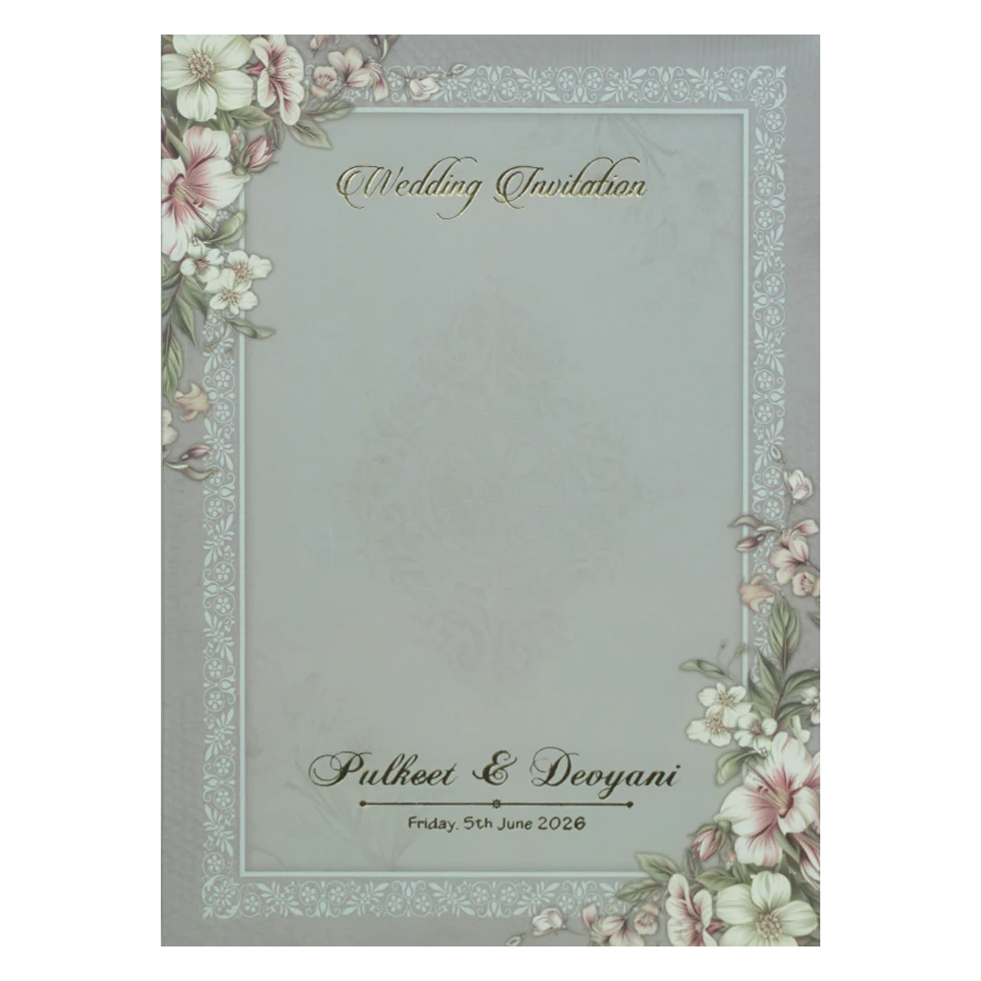 Grey Floral Border Padded Wedding Card-KJTS1814 - Image 4