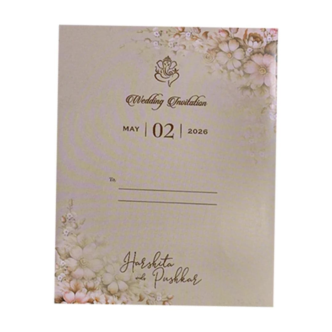 Grey Floral Bow Laser Cut Wedding Card-KSH72890 - Image 4
