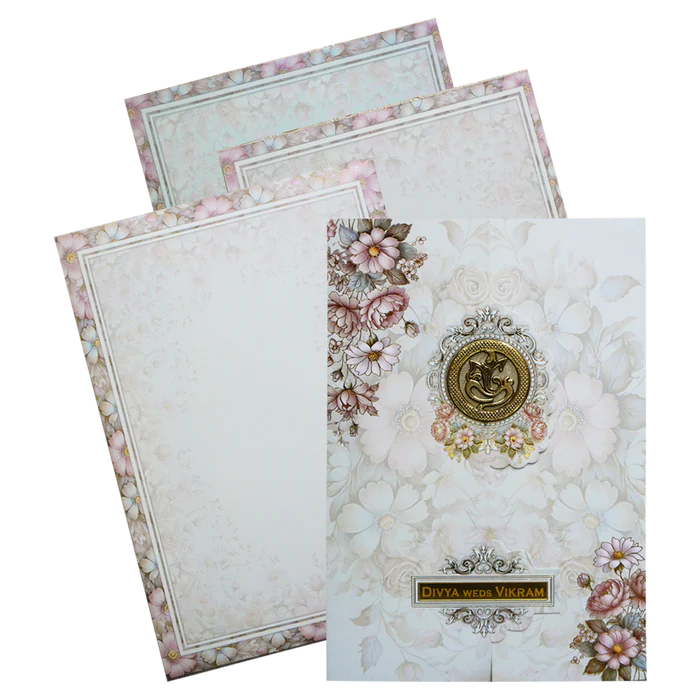 Grey Floral Door-Style Opening Wedding Card-KNBL1701