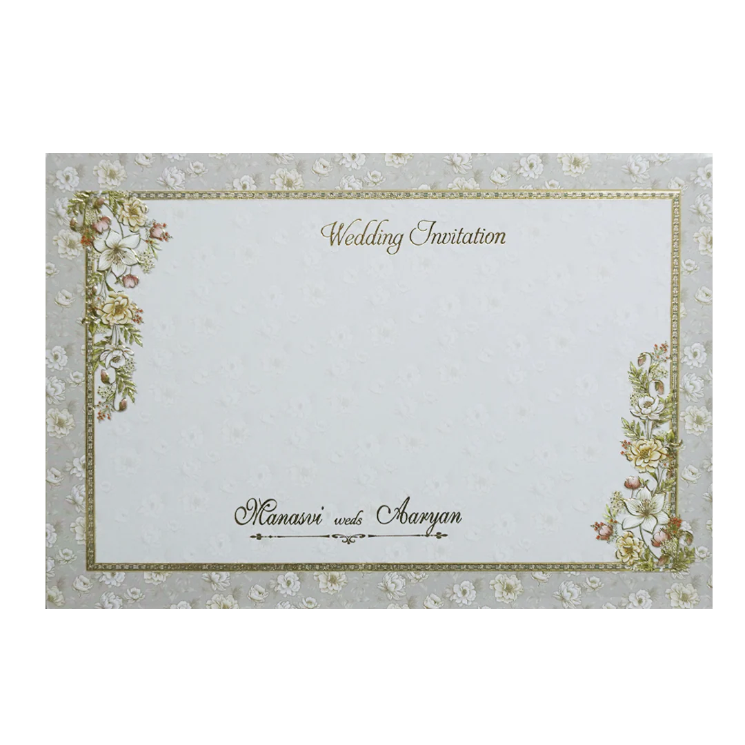Grey Floral Frame Padded Wedding Card -KMMWD1142 - Image 4