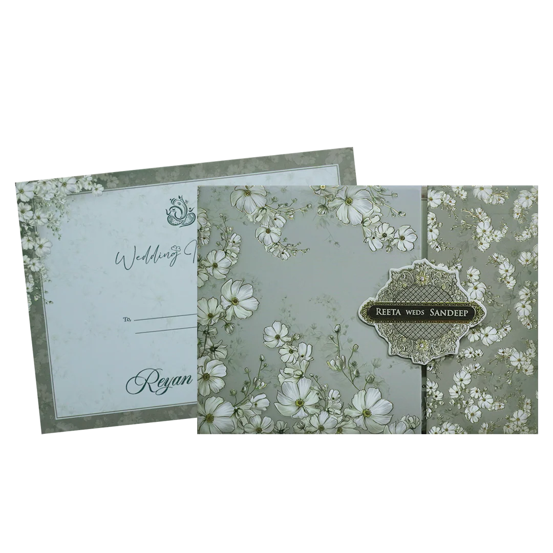 Grey Floral Padded Wedding Card - KSH72960 - Image 2