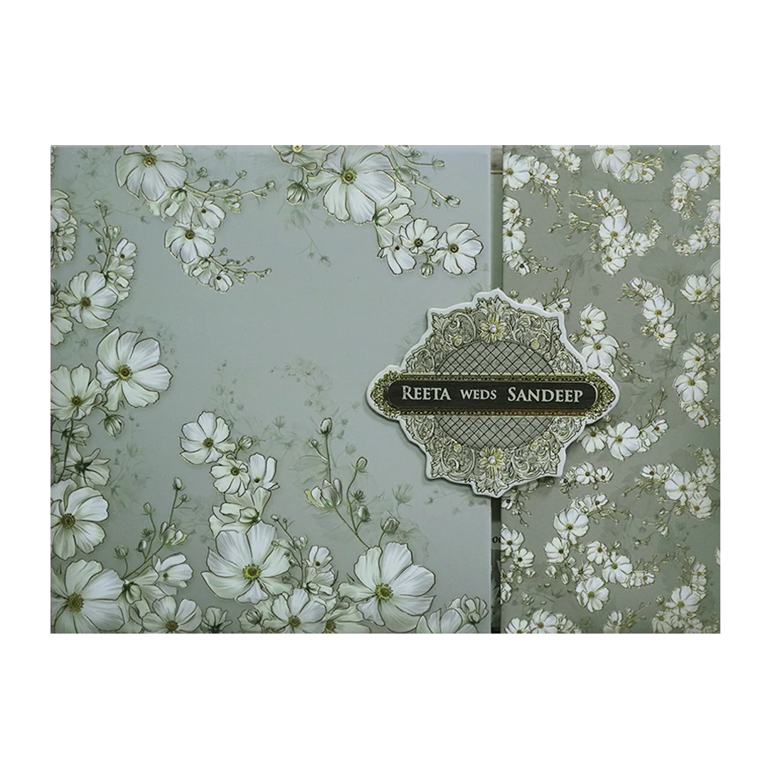 Grey Floral Padded Wedding Card - KSH72960 - Image 3