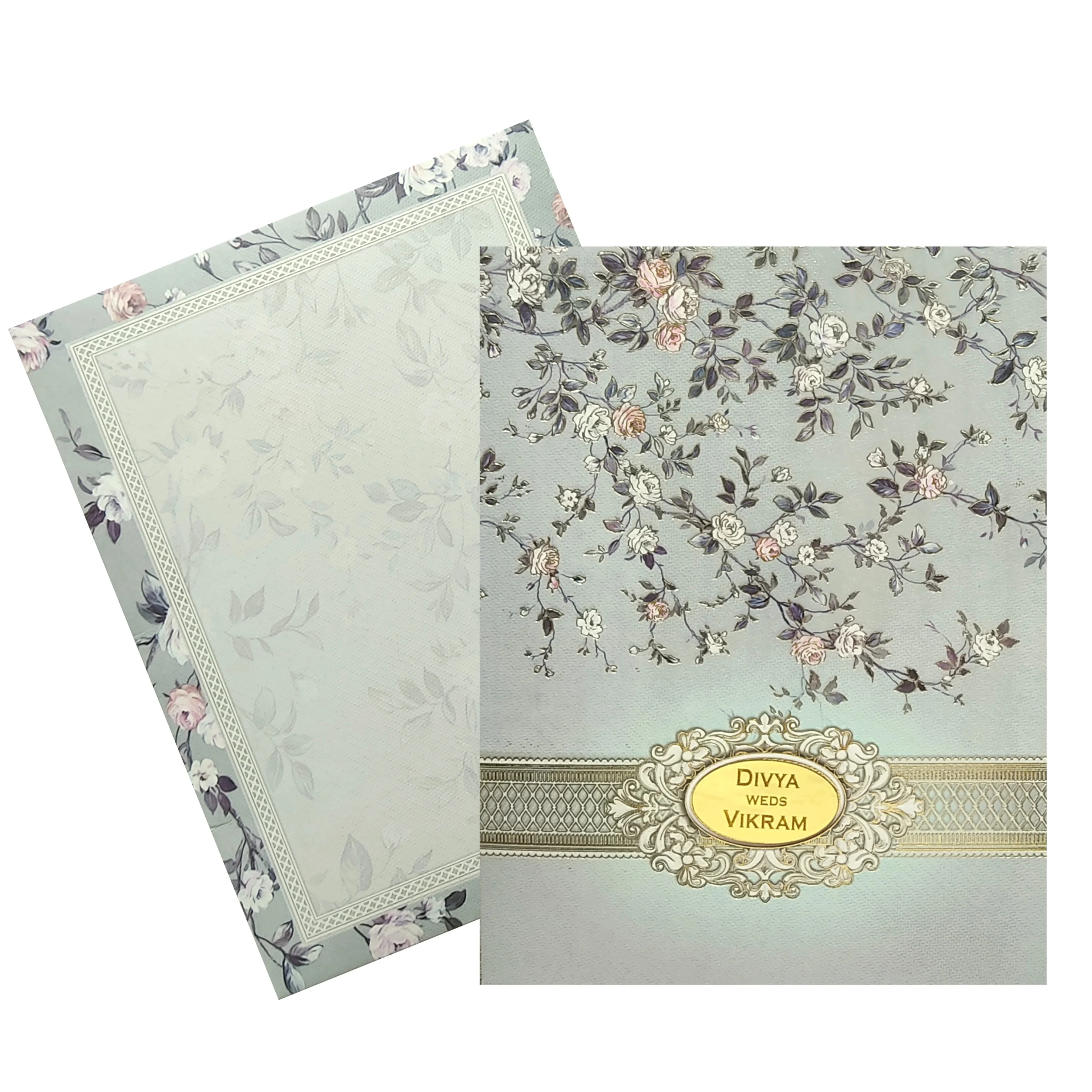Grey Floral Nameplate Invitation Card-KNKN6305 - Image 2
