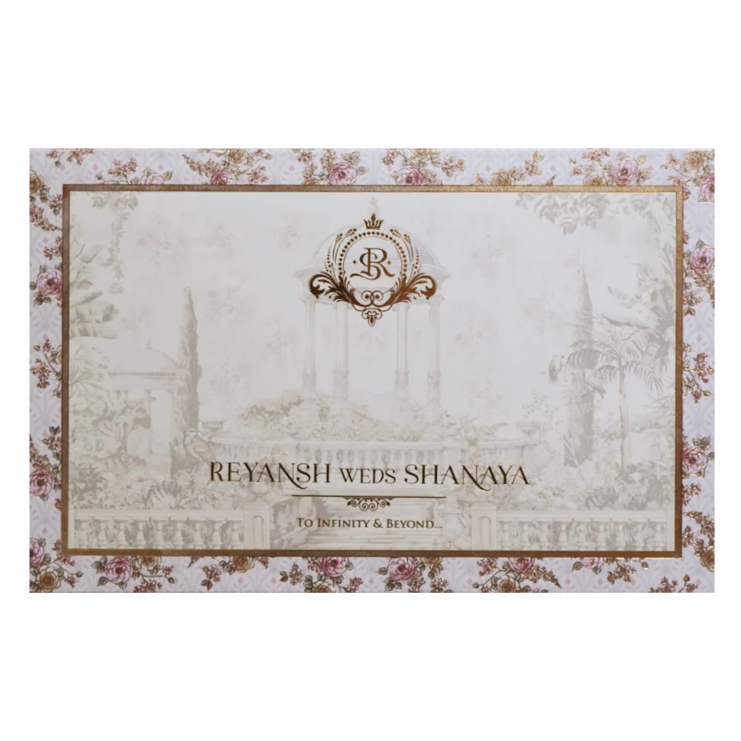 Grey Floral Palace Umbrella Couple Boxed Wedding Card - KVN07680 - Image 4