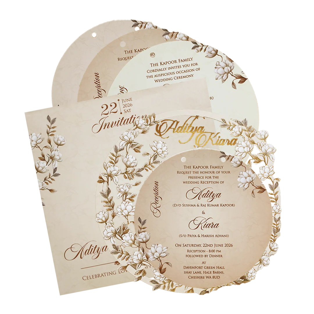 Grey Floral Round Wedding Card-KFR16010