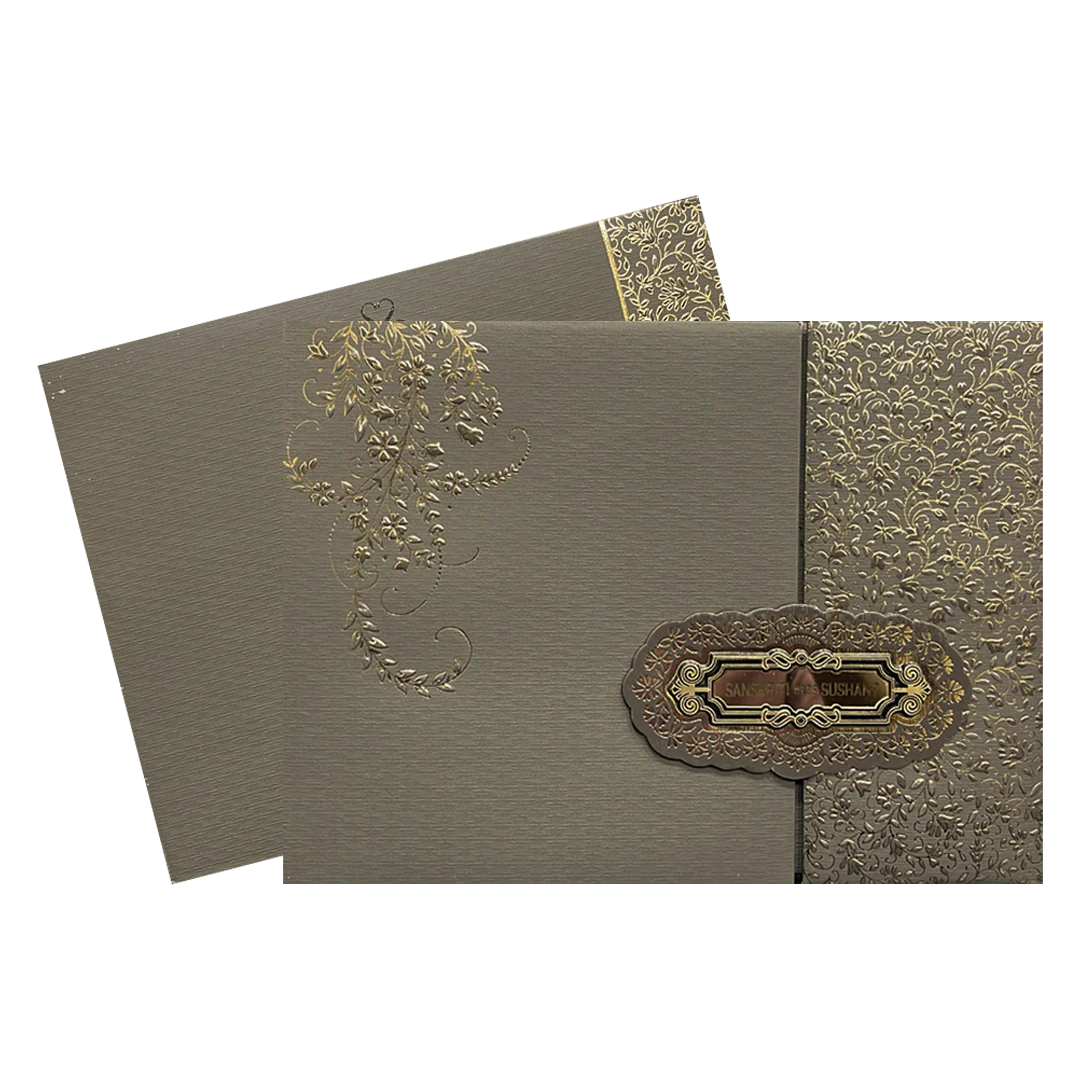 Grey Gold Floral Padded Wedding Card-KSI64430 - Image 2