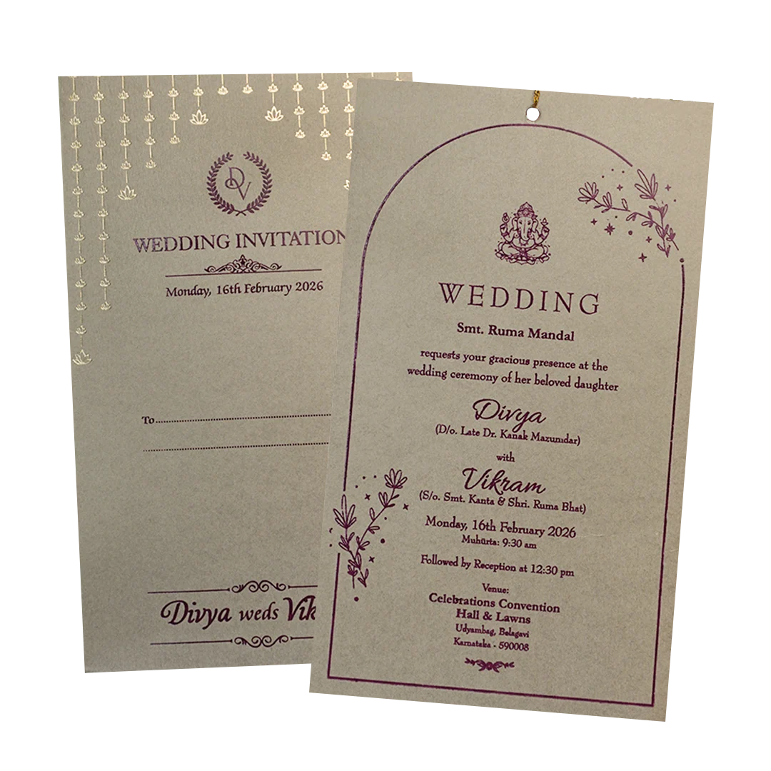 Grey Gold Tassel Single Sheet Wedding Card-KNPD1121