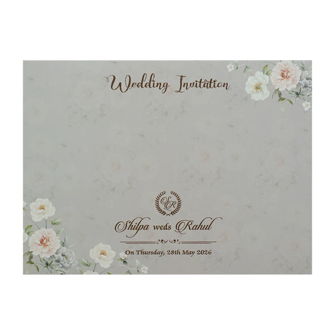 Grey Laser Cut Floral Wedding Card-KRE27280 - Image 4