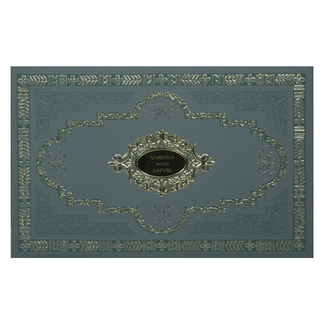 Grey Metallic Gold Padded Wedding Card-KSSC2360 - Image 3